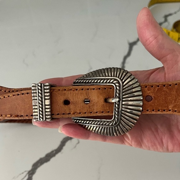 Genuine Leather Western Braided Woven Belt Silvertone Hardware Cowboy Rodeo - Picture 6 of 13